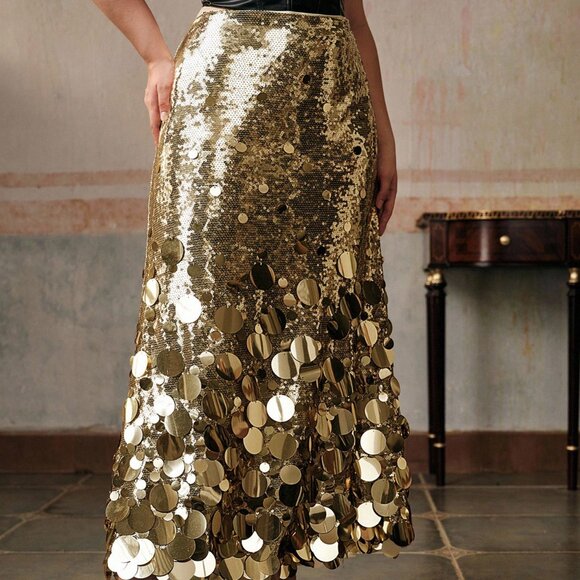 Gold Party Women's Elegant sequin Embellished Skirt curve plus size - Picture 5 of 7